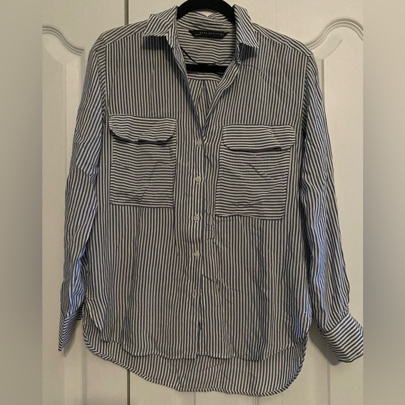 Zara Navy and White Striped Shirt - Picture 1 of 4